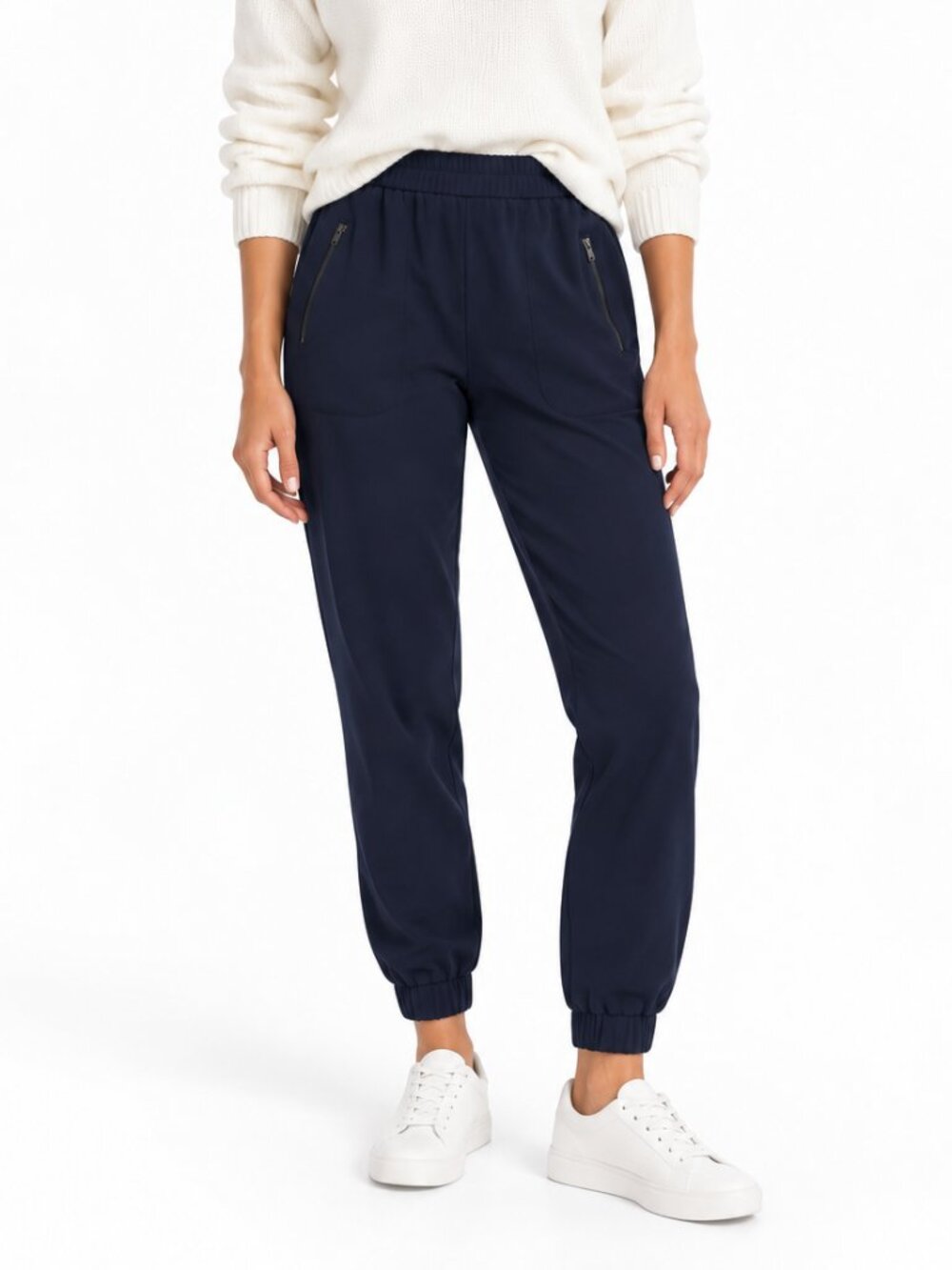 J.Crew Turner Dressy Jogger Pants Black Elastic Waist Zip Pockets Size 8